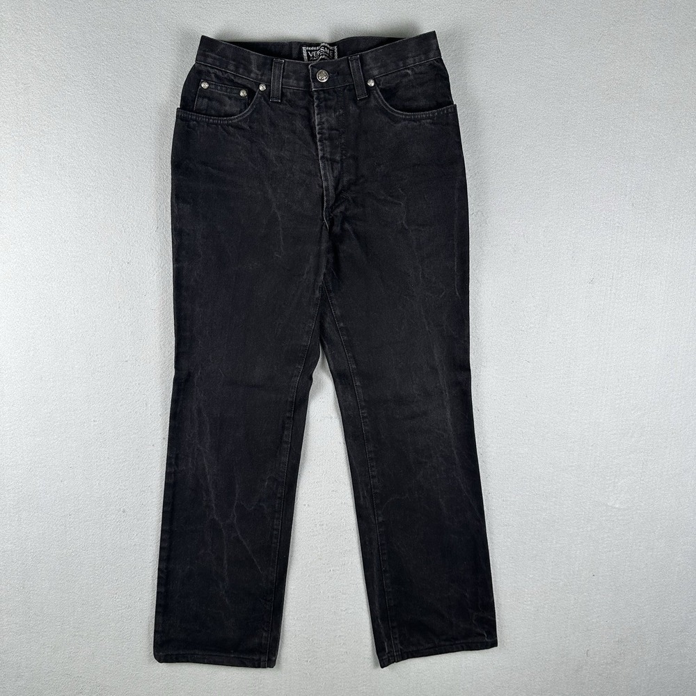 Vintage Y2K Versace Jeans Signature Men's 32 (29x30) Black Denim Straight Italy